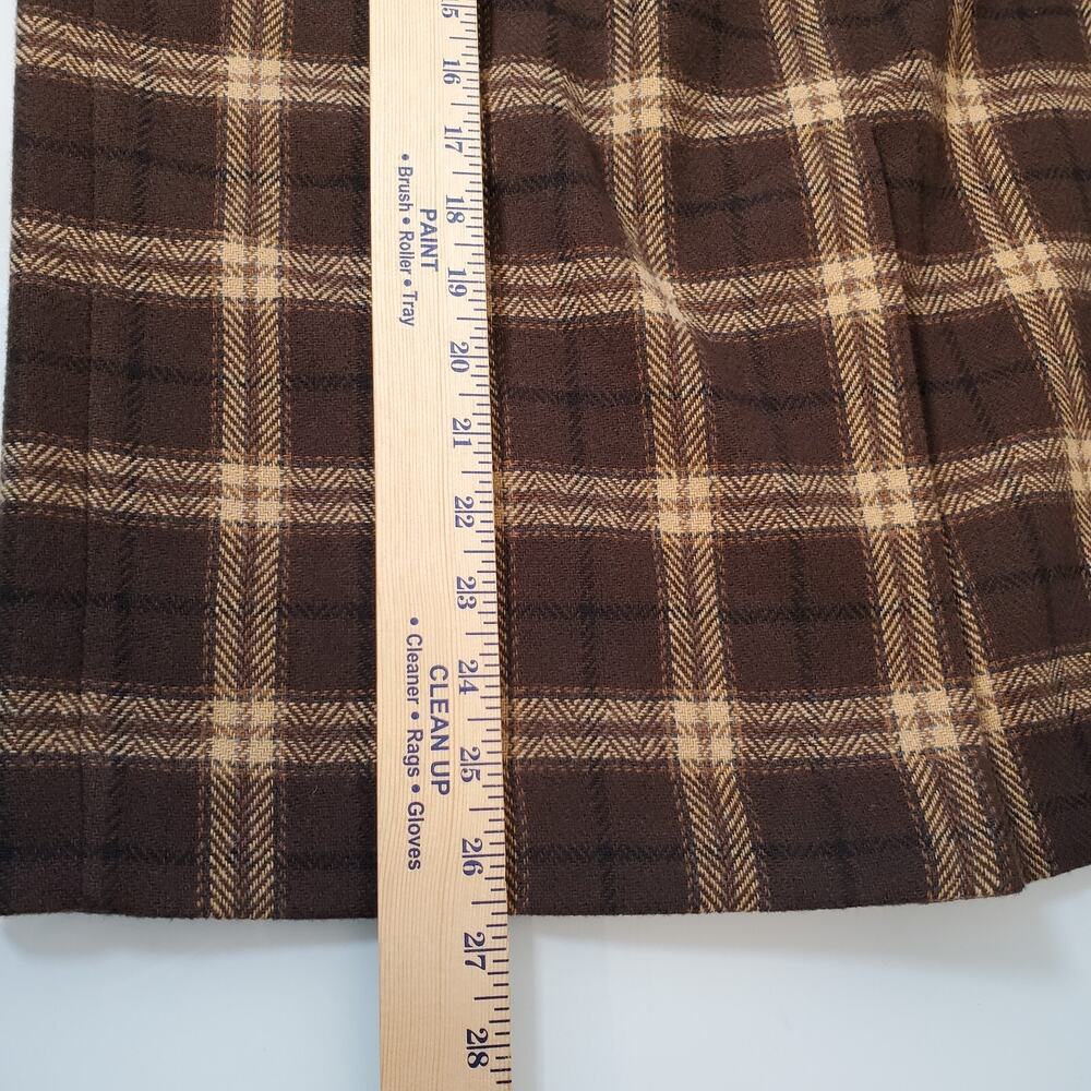 VTG Y2K Briggs Petites Womens Brown Plaid Midi Skirt Lined Wool Blend SZ 12P - Picture 9 of 11